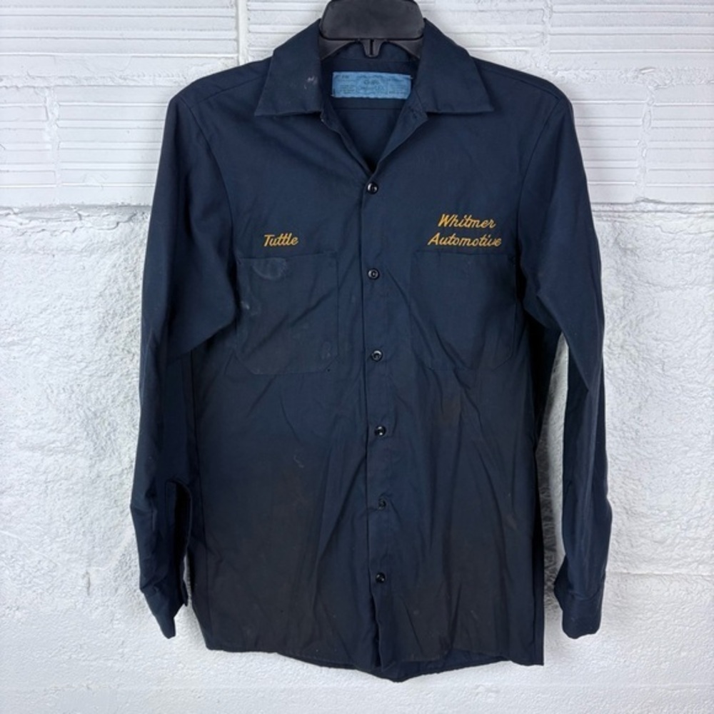 CINTAS COMFORT FLEX navy collared button up WHITMER AUTOMATICS Tuttle shirt S